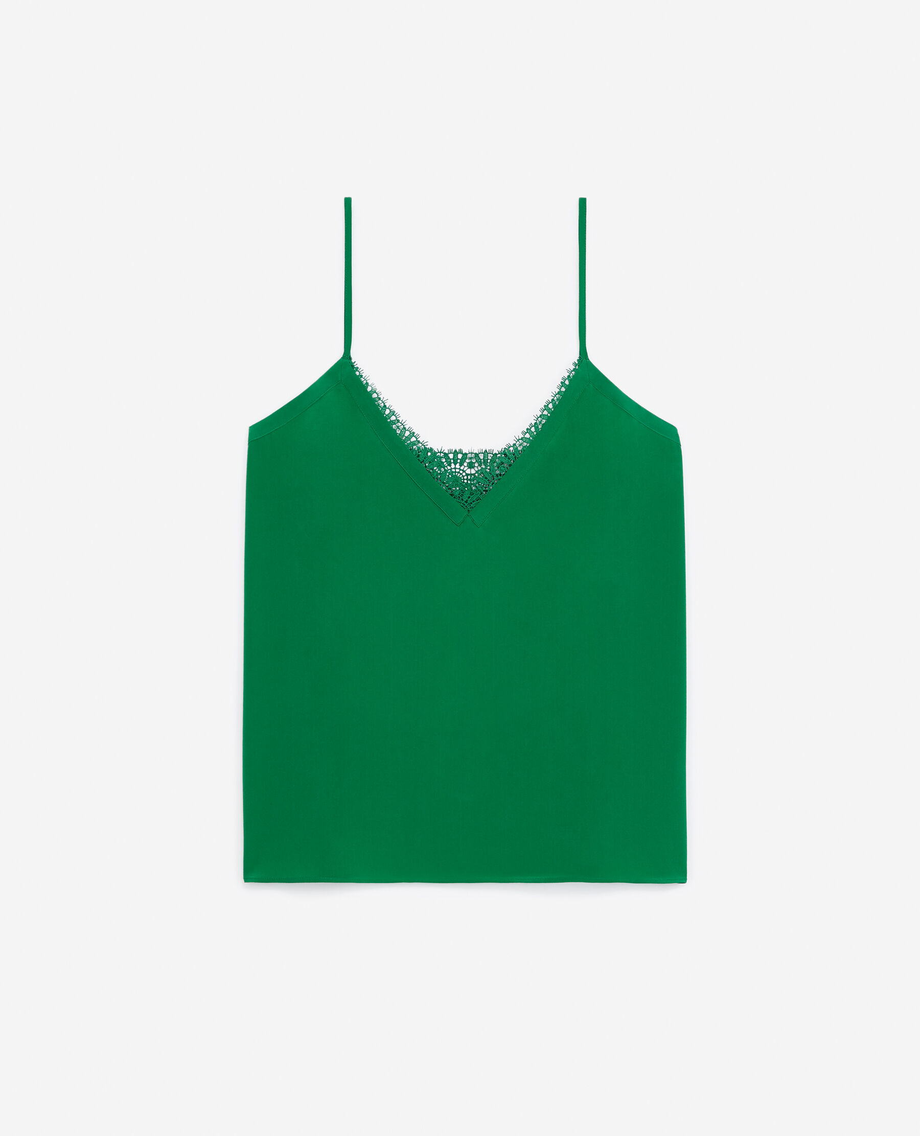 Camisole grün Seide mit Spitze