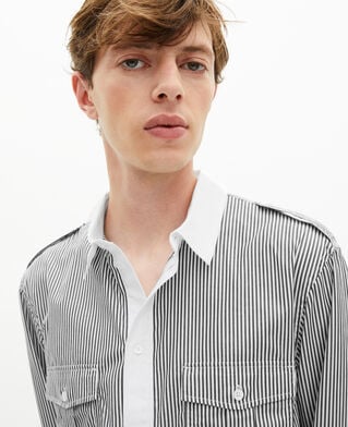The Kooples HOMME BLACK WHITE chemise à fines rayures blanche et noire