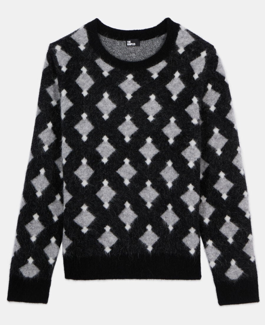 The Kooples HOMME BLACK GREY WHITE pull &agrave; losanges en laine et alpaga noir et gris
