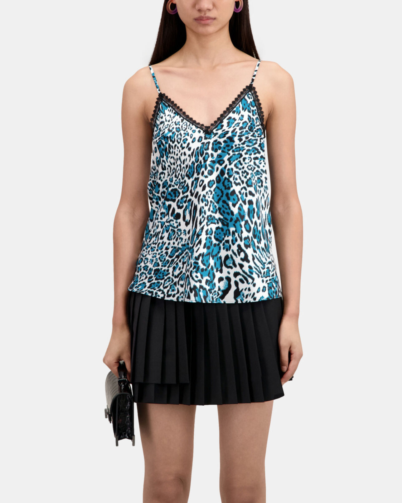 The Kooples WOMEN BLUE WHITE printed silk camisole with lace details