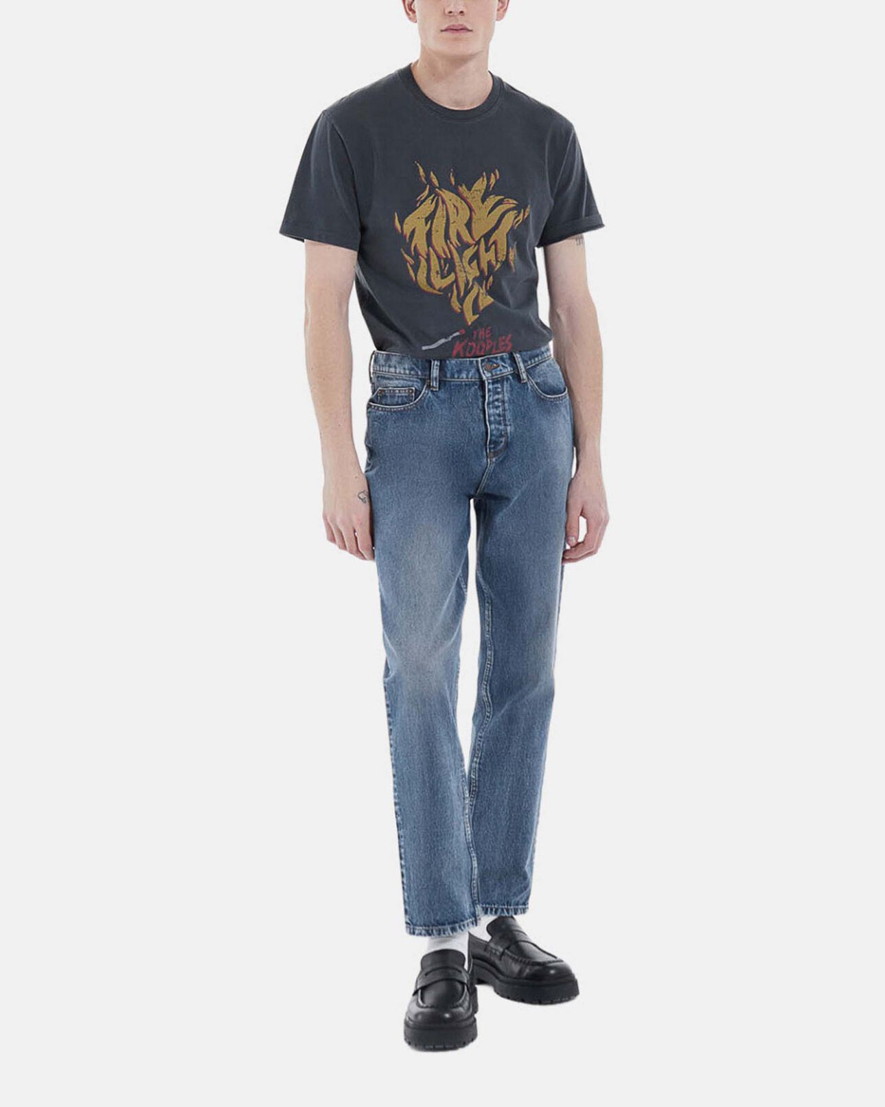 The Kooples HOMME BLACK WASHED t-shirt noir délavé coton à motif rock