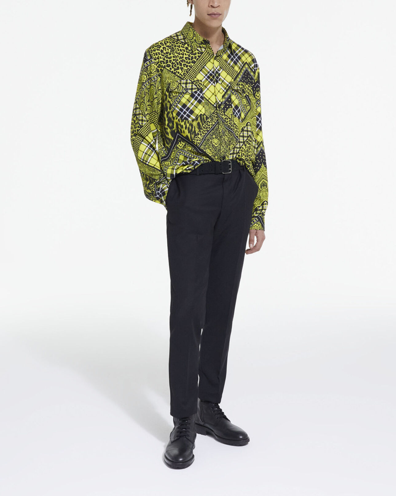 The Kooples HOMBRE BLACK / YELLOW camisa estampada con cuello clásico