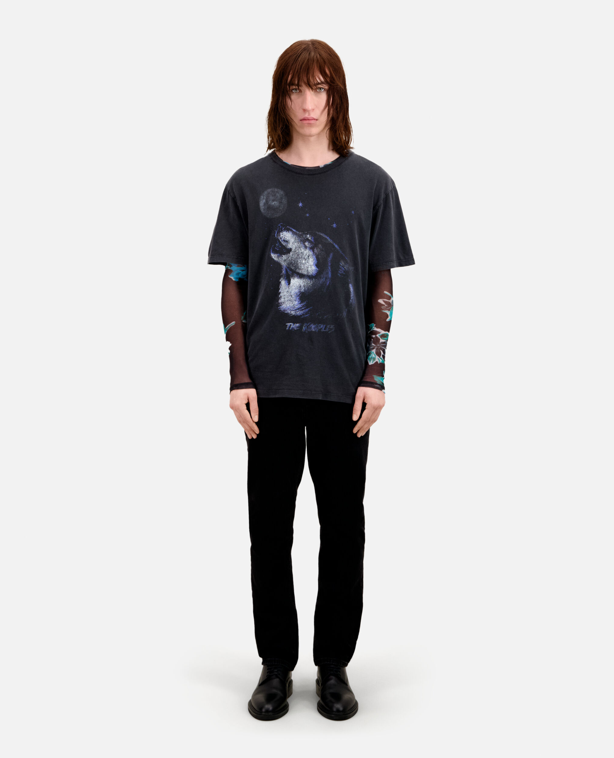 T-shirt Homme noir avec sérigraphie Wolf, BLACK WASHED, hi-res image number null