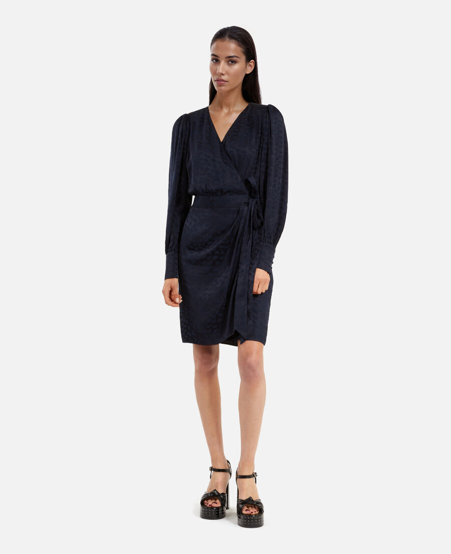 The Kooples DAMEN NAVY kurzes wickelkleid aus jacquard in marine