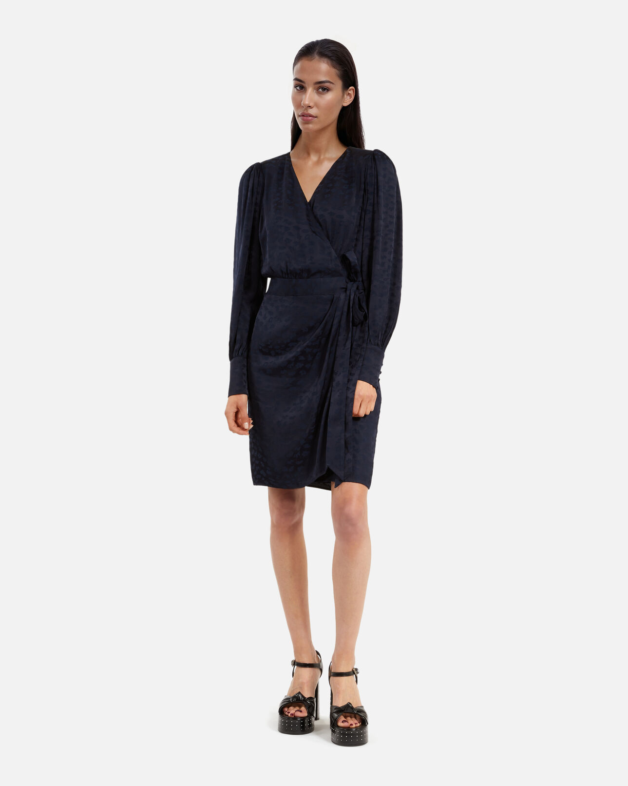 The Kooples WOMEN NAVY short navy jacquard wrap dress