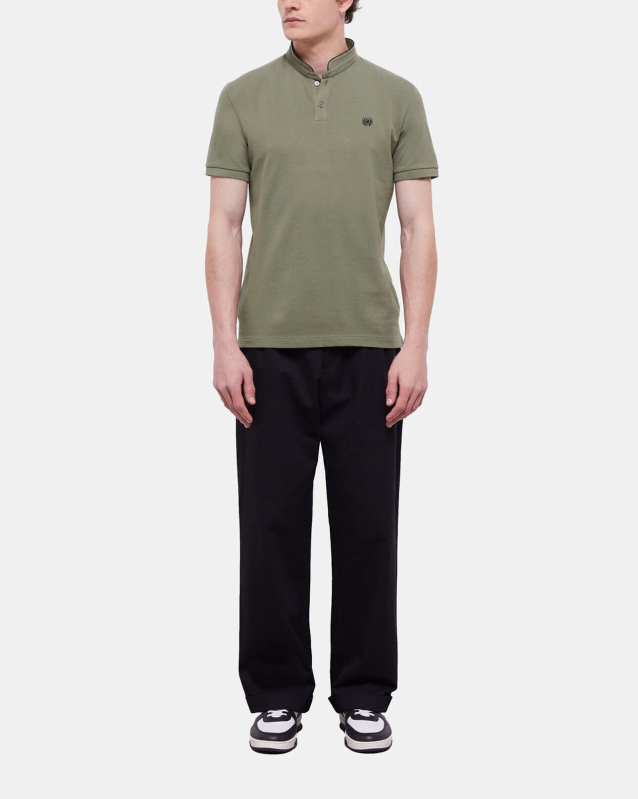 The Kooples MEN KAKI green officer collar polo shirt