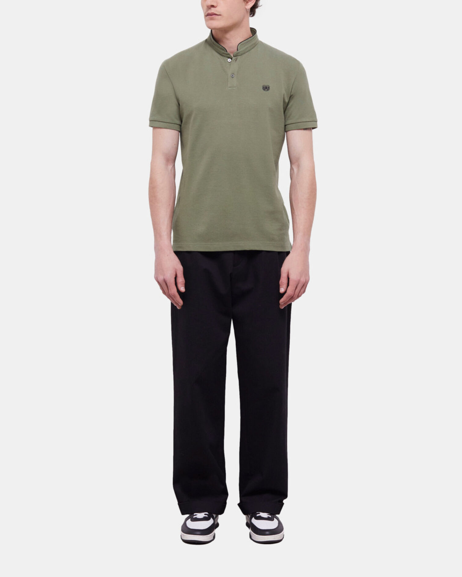 Green officer collar polo shirt, KAKI, hi-res image number null