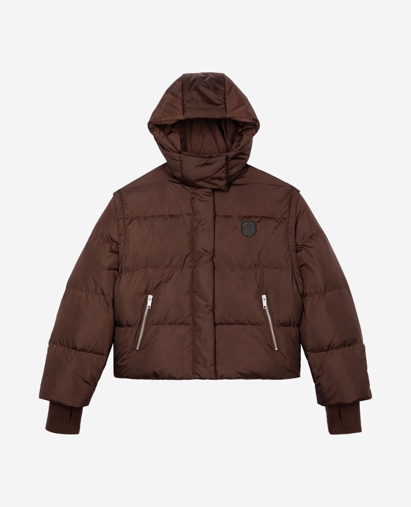 The Kooples F CHOCOLATE brown down jacket with removable sleeves