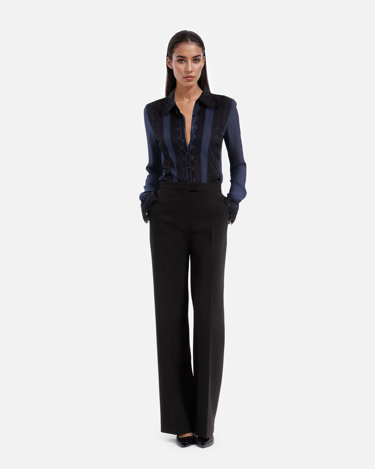The Kooples WOMEN DARK NAVY navy blue silk shirt