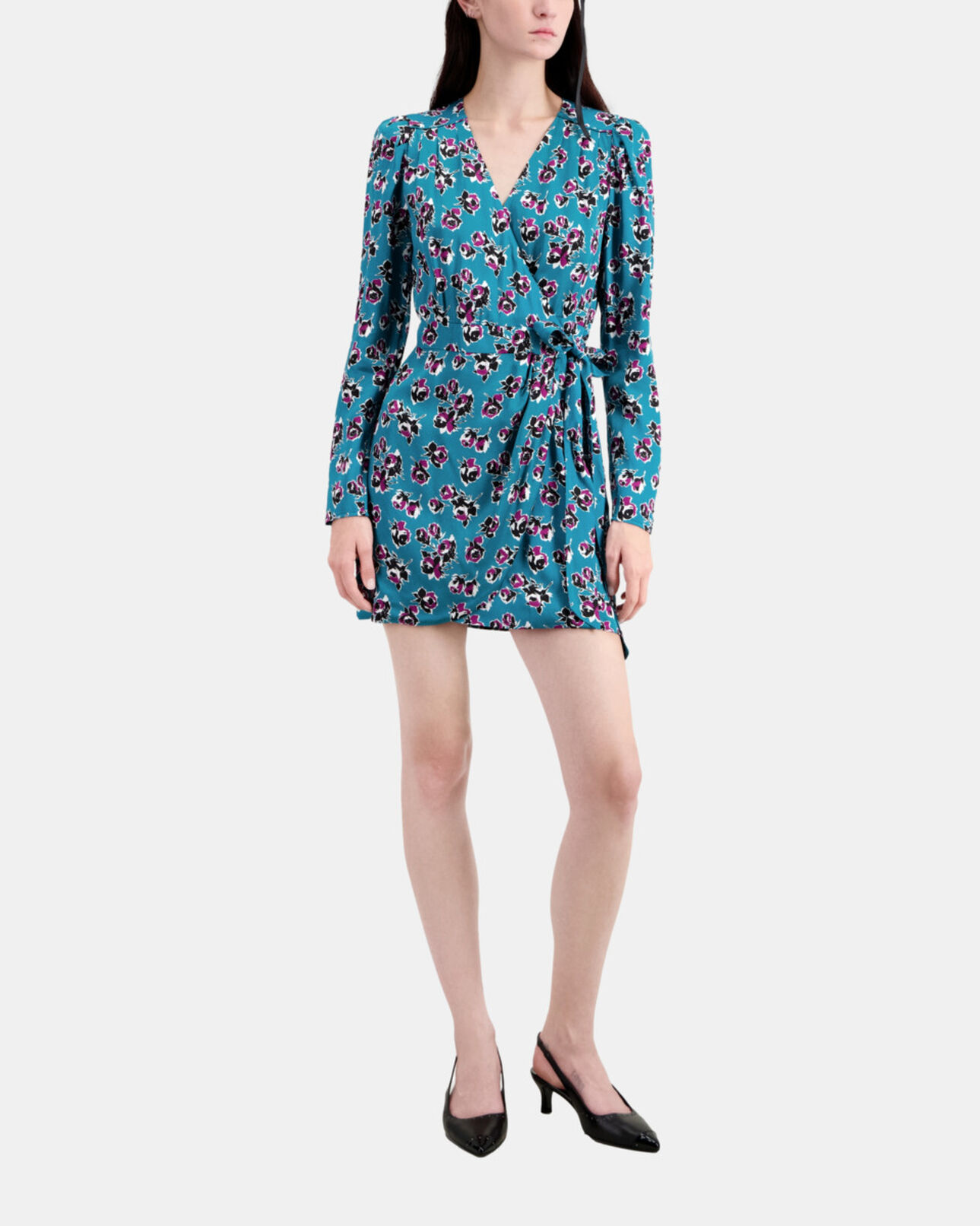 The Kooples FEMME PINK - BLUE robe portefeuille courte imprimée