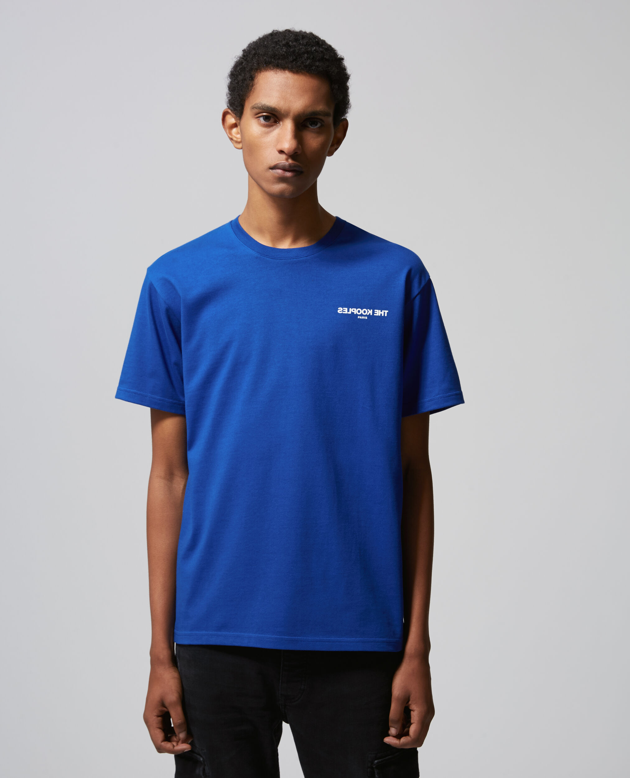 Blue cotton T-shirt with The Kooples logo, ELECTRIC BLUE, hi-res image number null