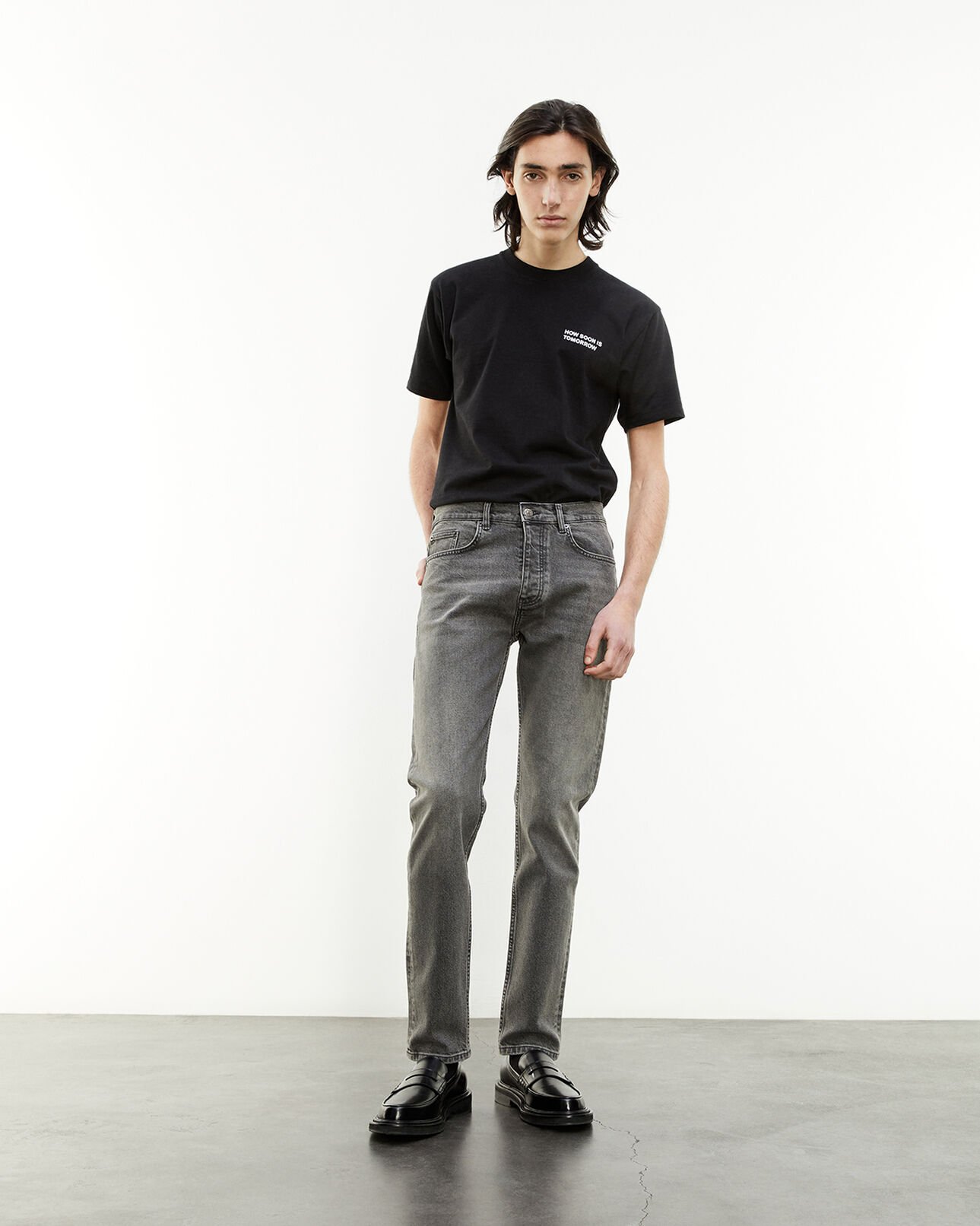 The Kooples HOMME BLACK WASHED jean délavé gris coupe slim