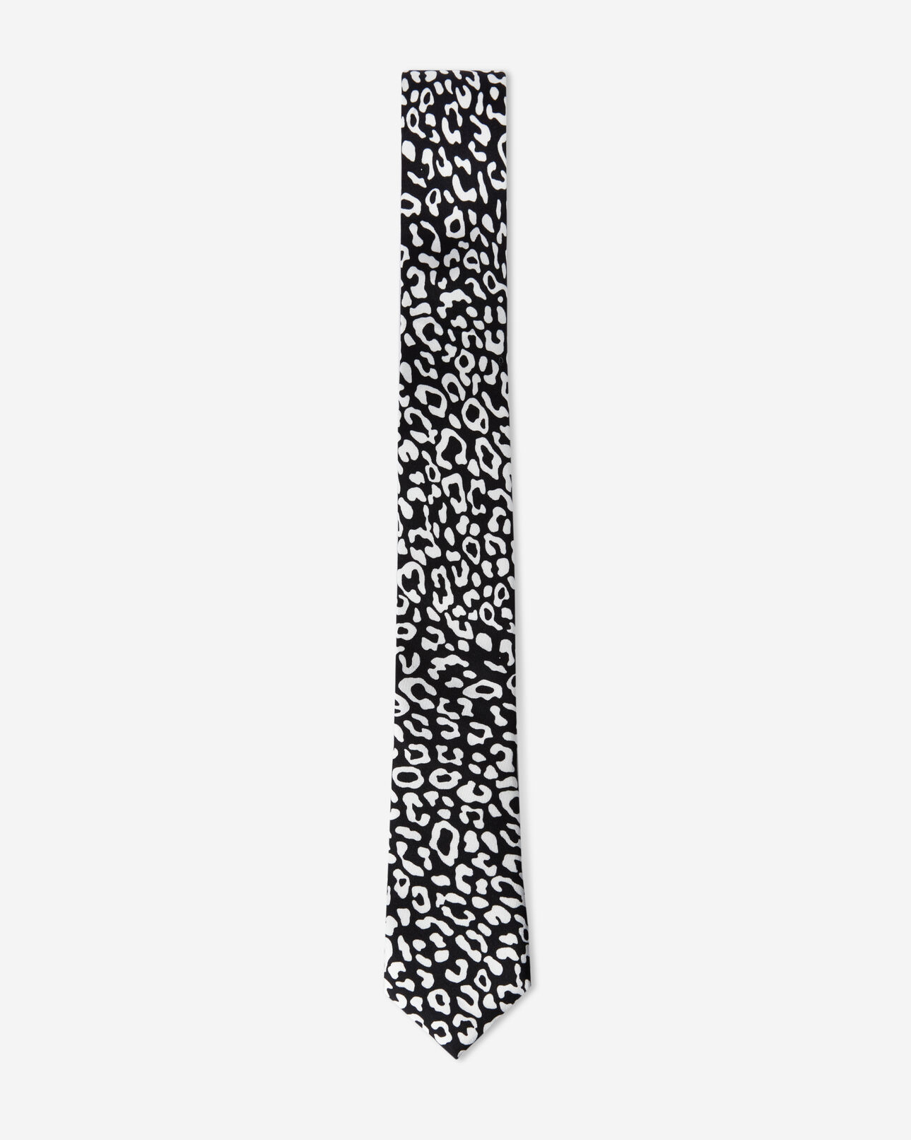 The Kooples MEN BLACK WHITE black silk tie with leopard print