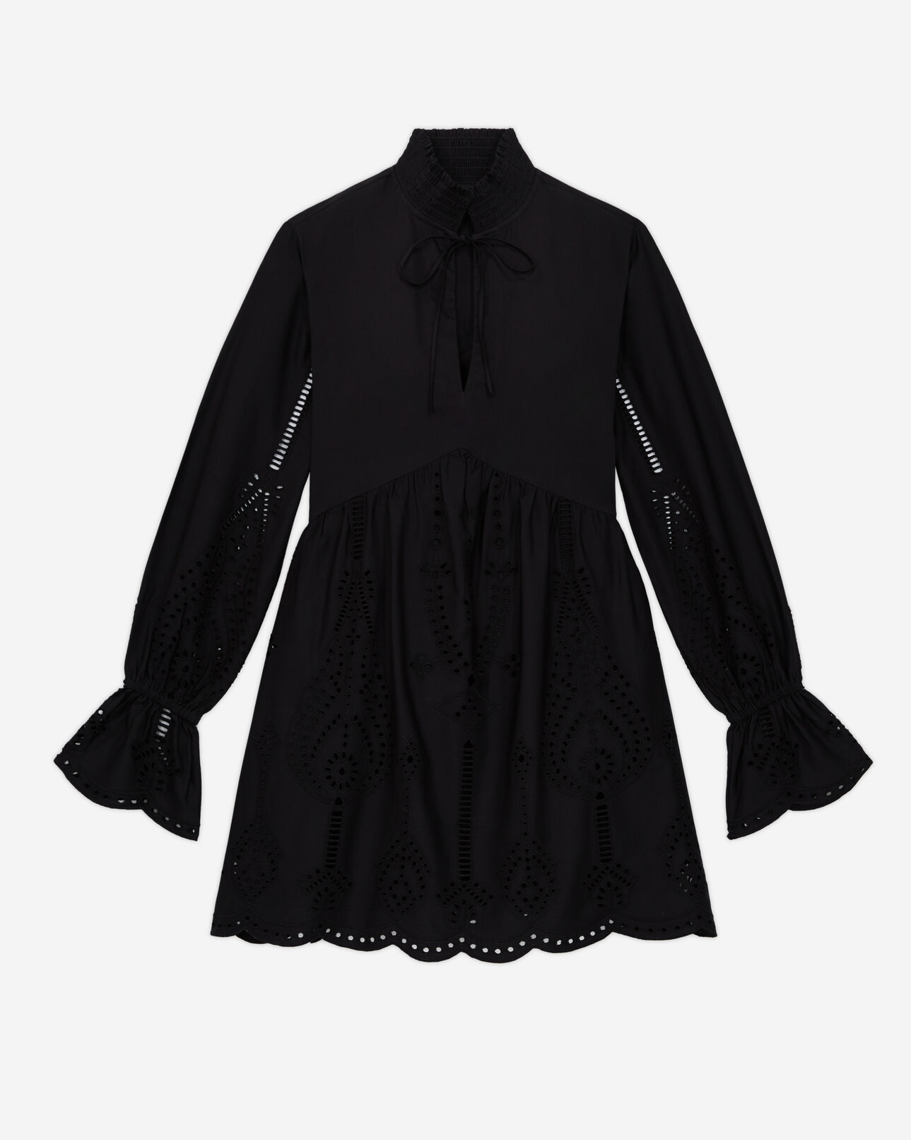 The Kooples DAMEN BLACK kurzes, schwarzes kleid mit englischer stickerei
