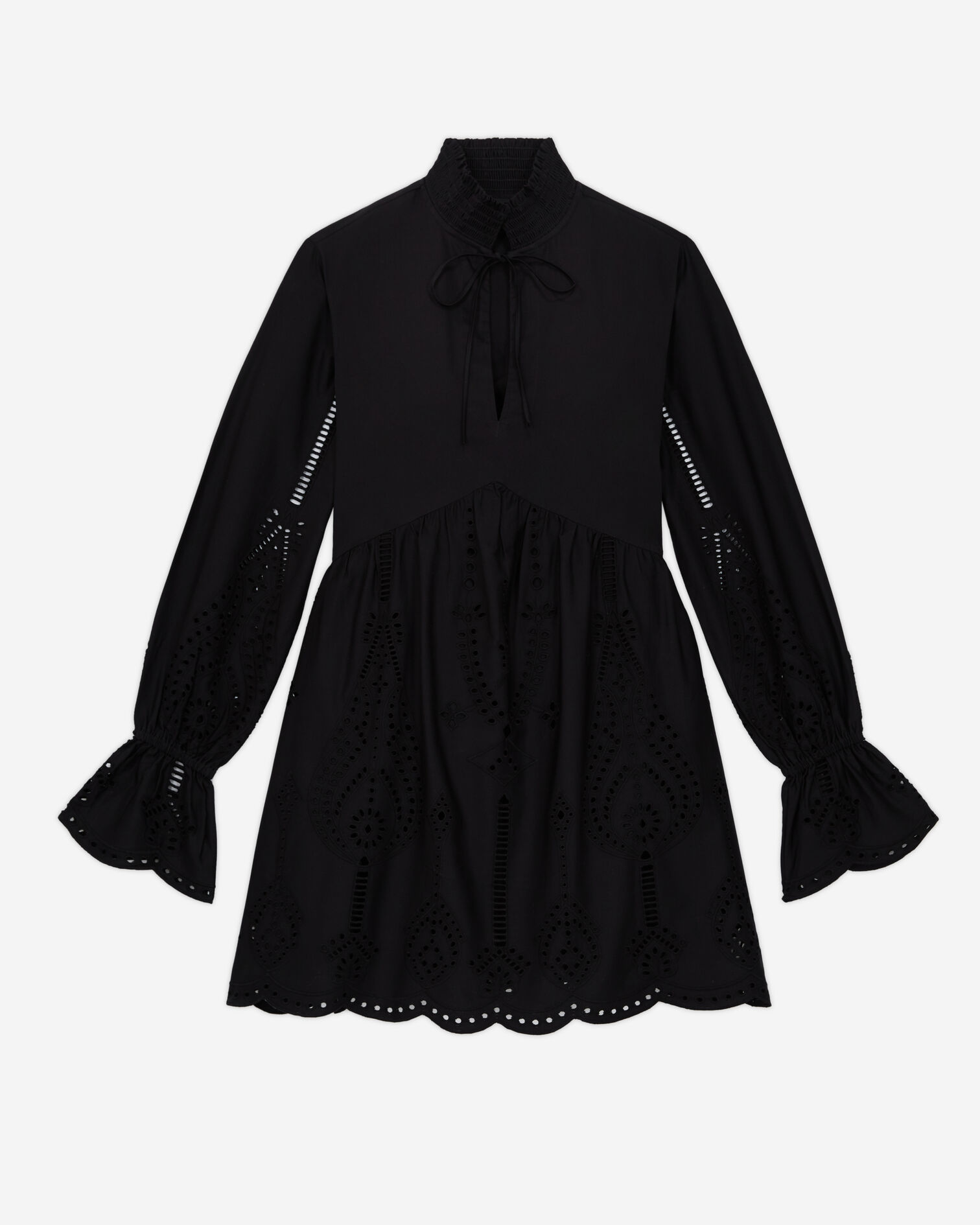 Kurzes, schwarzes Kleid mit englischer Stickerei, BLACK, hi-res image number null
