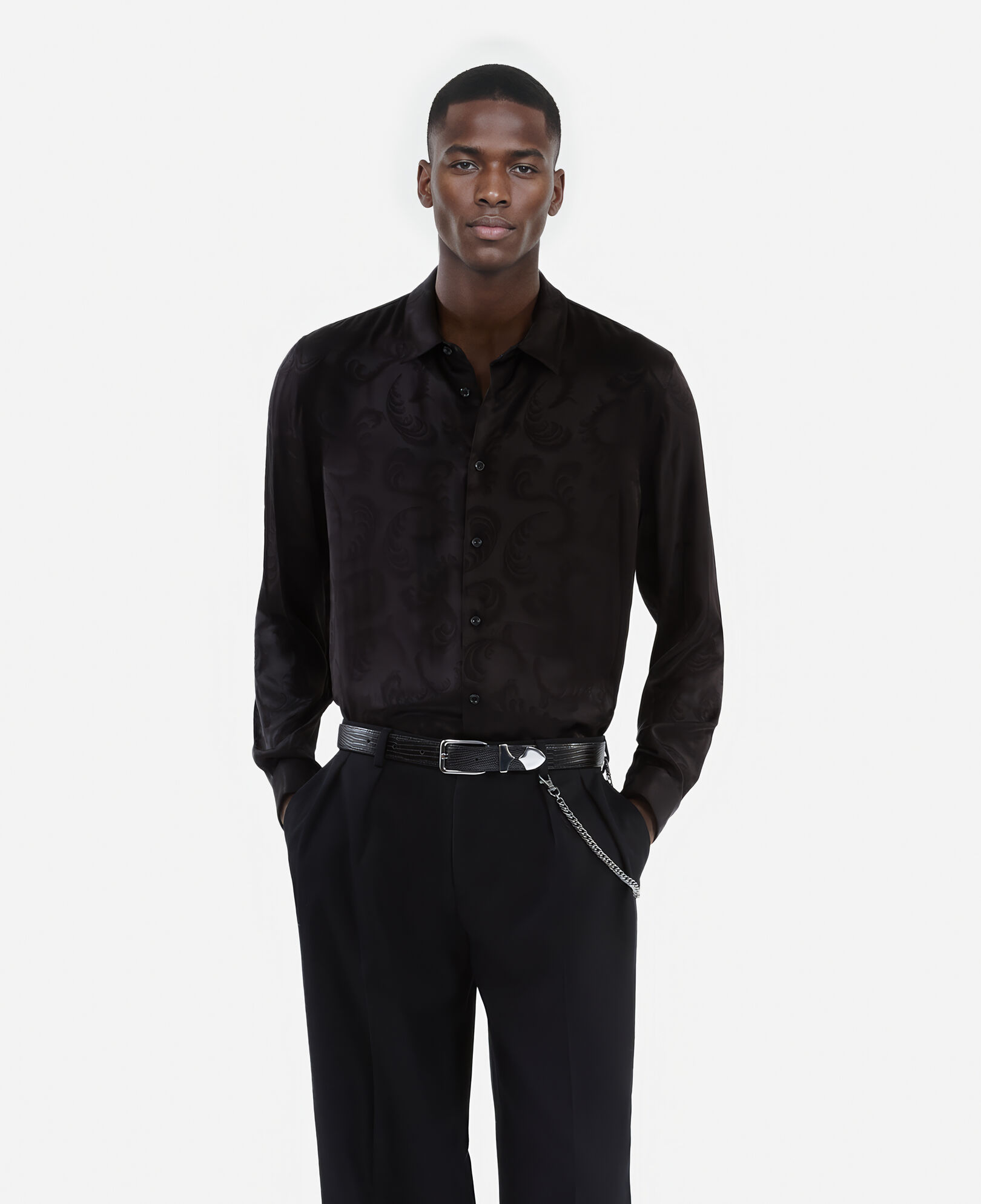 The Kooples HERREN BLACK schwarzes jacquard-hemd