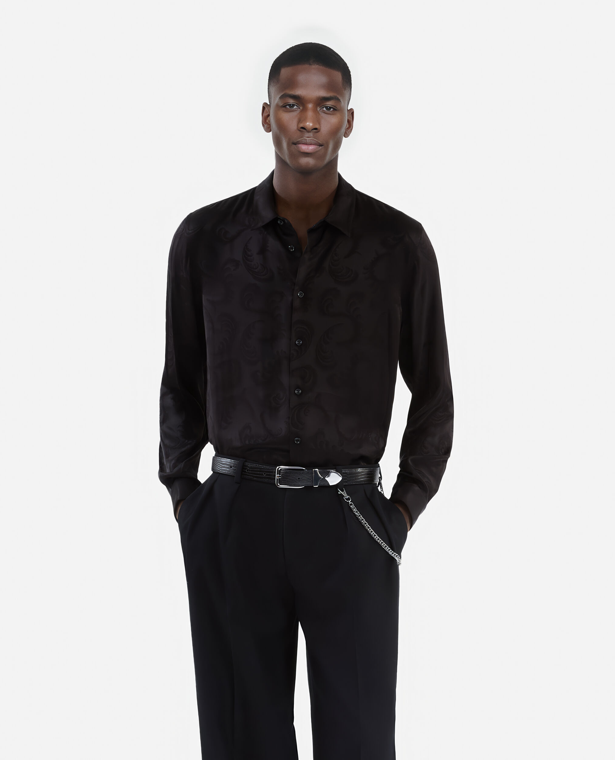 Schwarzes Jacquard-Hemd, BLACK, hi-res image number null