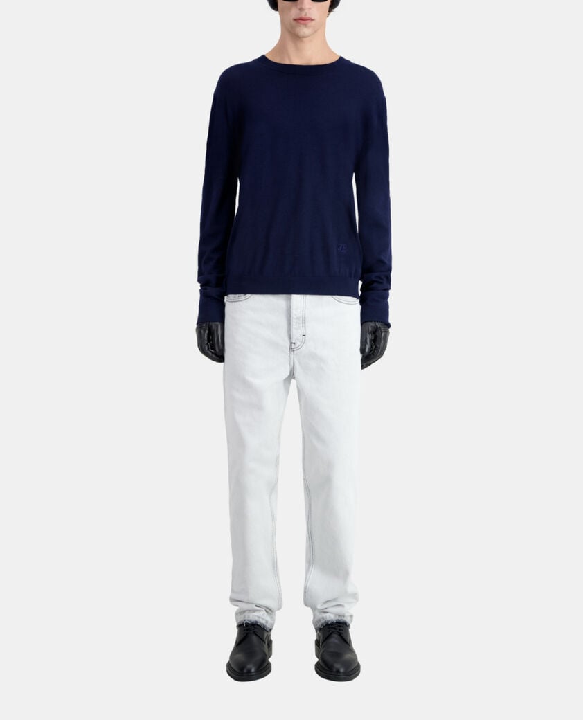 The Kooples HOMME NAVY pull bleu marine en laine mérinos