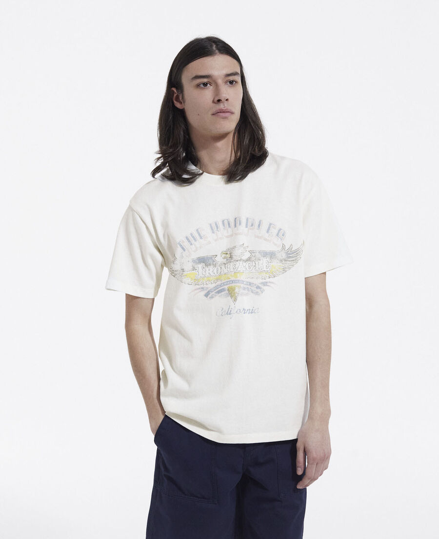 faded ecru crew neck t-shirt with eagle print