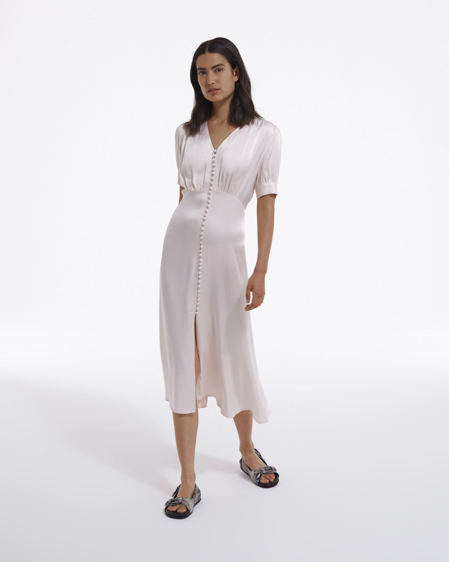 Light pink long short-sleeved dress, LIGHT PINK, hi-res image number null