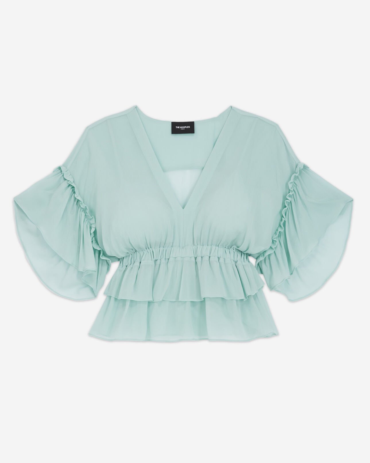 The Kooples WOMEN GREEN ruffled short sleeved top