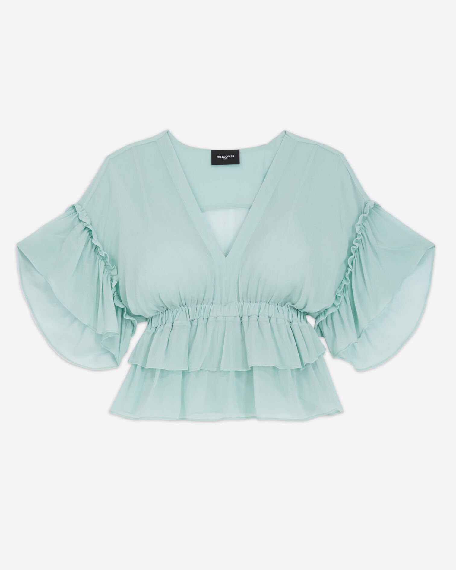 Ruffled short sleeved top, GREEN, hi-res image number null