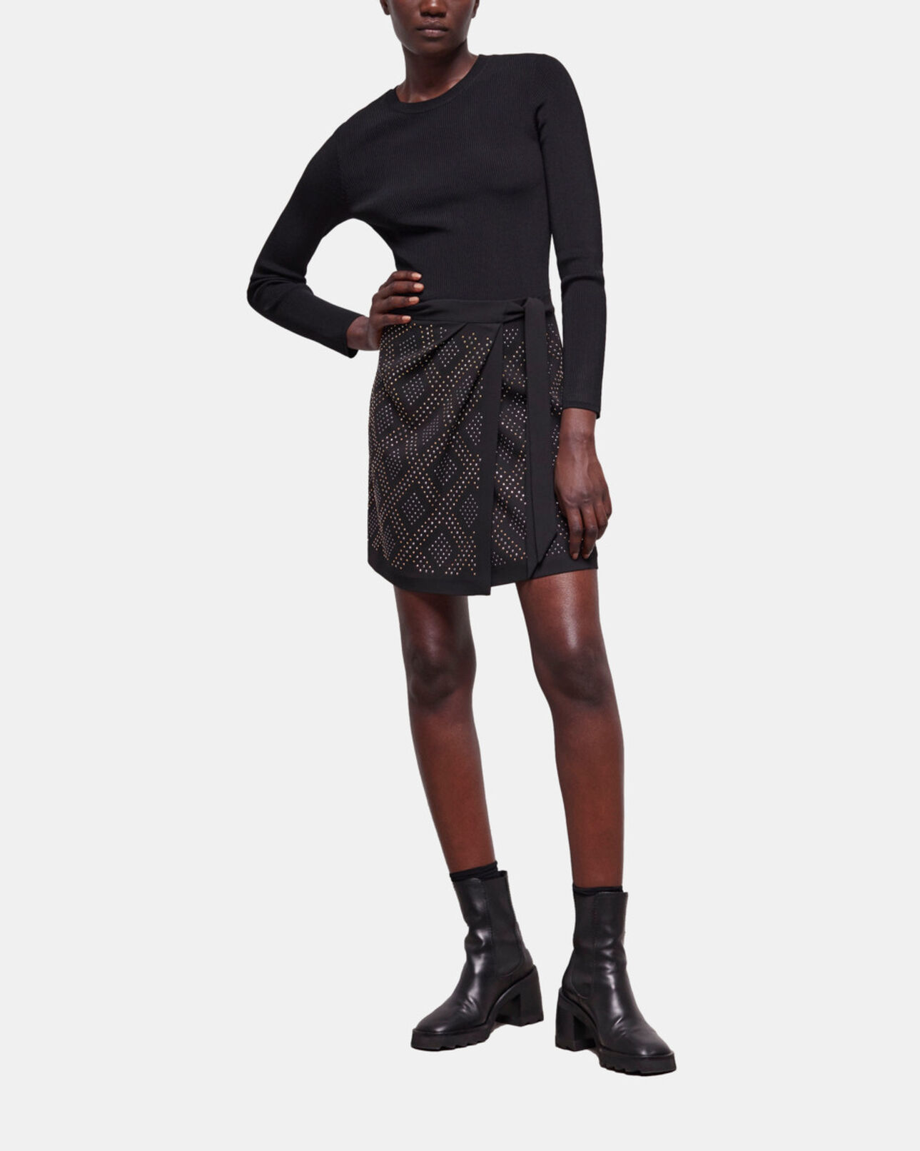 The Kooples WOMEN BLACK short black wrap skirt