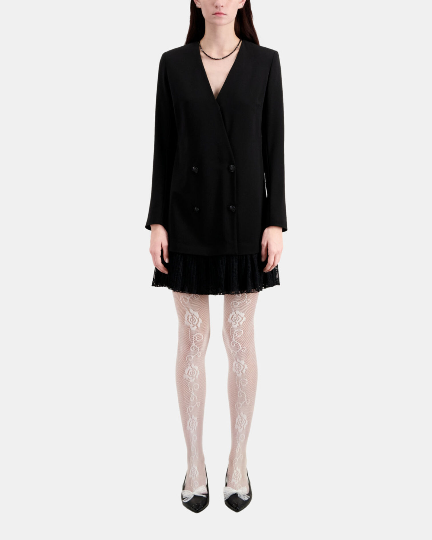 Short black crepe and lace dress, BLACK, hi-res image number null
