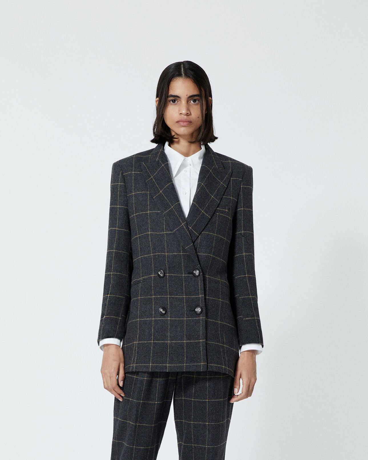 The Kooples WOMEN OCRE flowing jacket with prince-of-wales motif