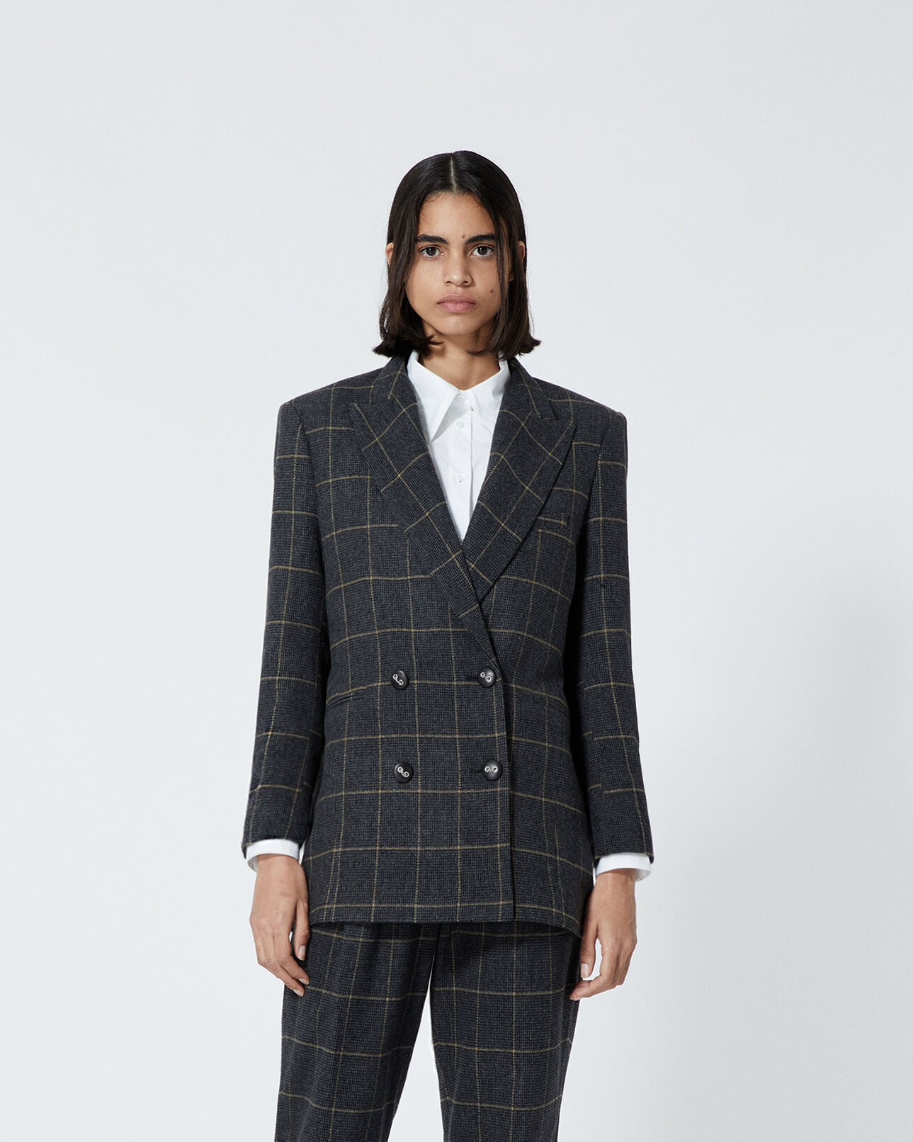 The Kooples WOMEN OCRE flowing jacket with prince-of-wales motif