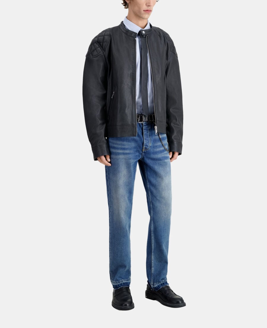 The Kooples HERREN BLACK schwarze lederjacke mit gesteppten details