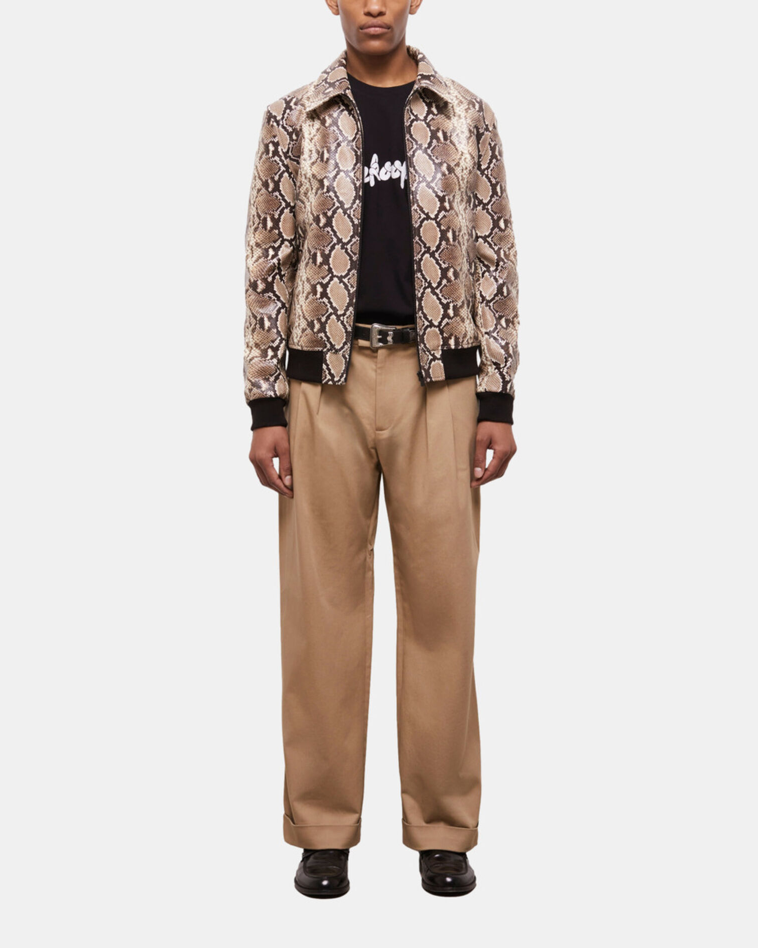 Snakeskin-effect leather jacket, PYTHON BEIGE, hi-res image number null
