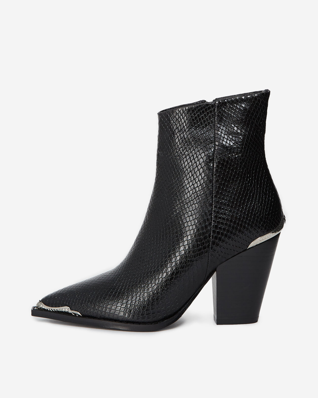 The Kooples FEMME BLACK bottines noires talons cuir effet python