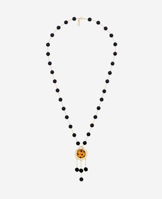 The Kooples F GOLD pearl necklace with black pendant