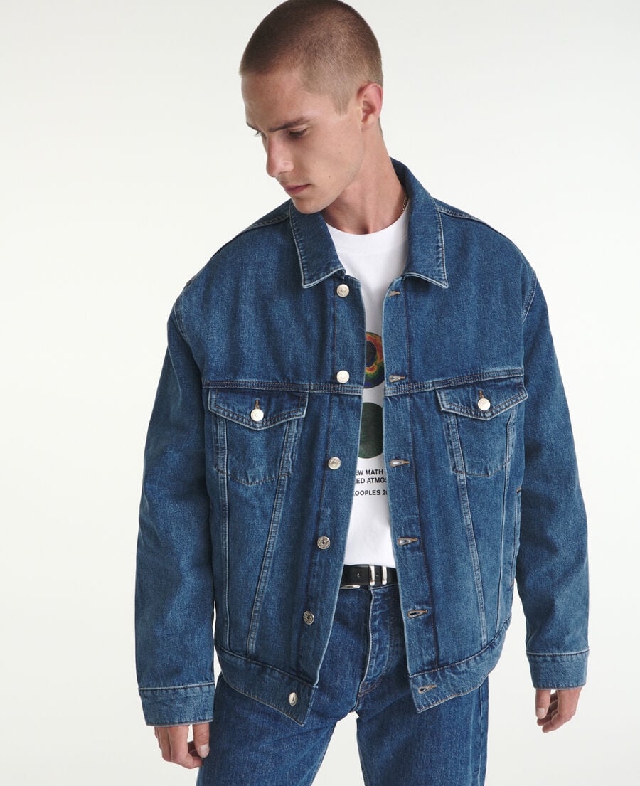 The Kooples HERREN BLUE WASHED jeansjacke blau schaffellfutter
