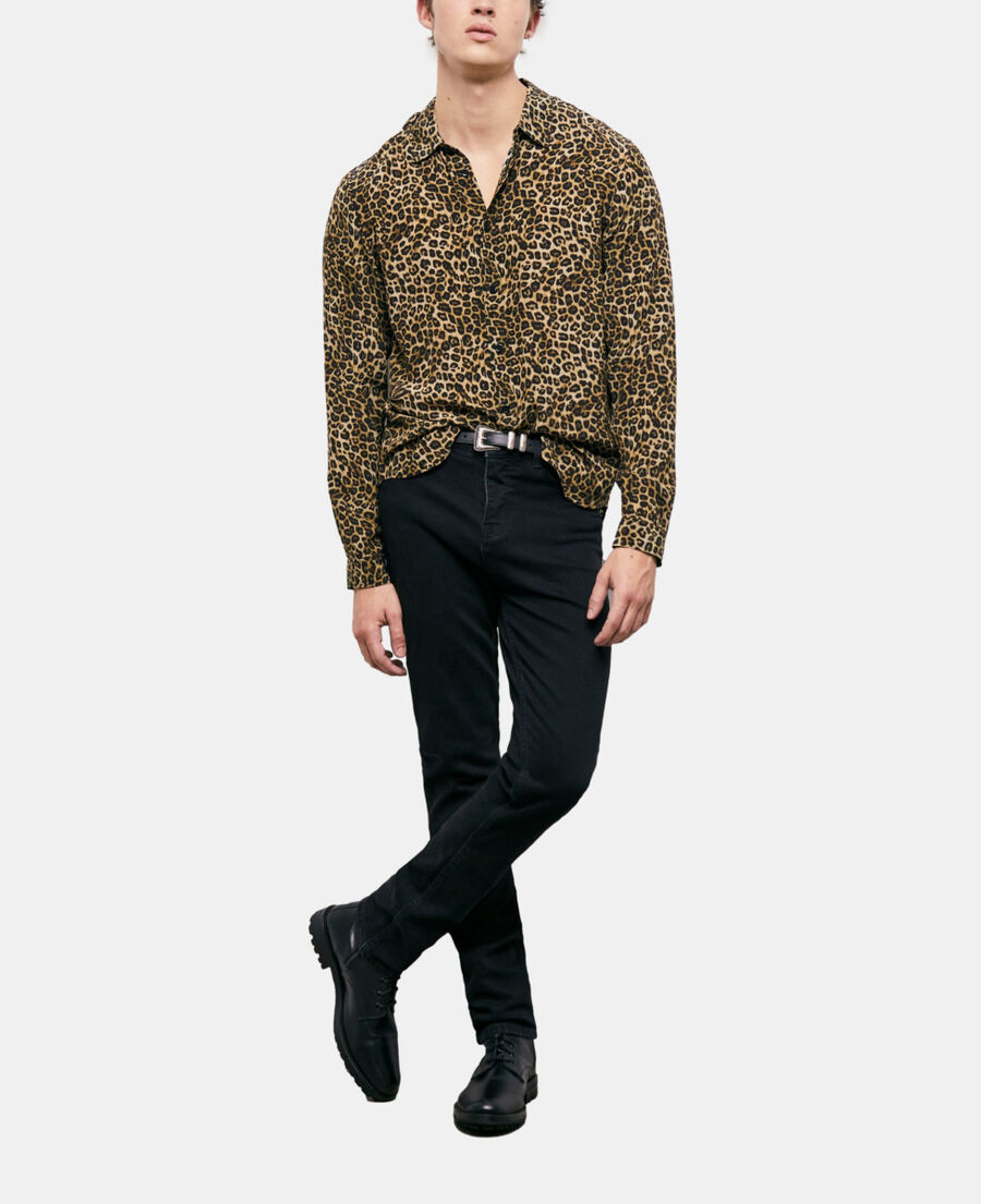 chemise col classique en soie léopard
