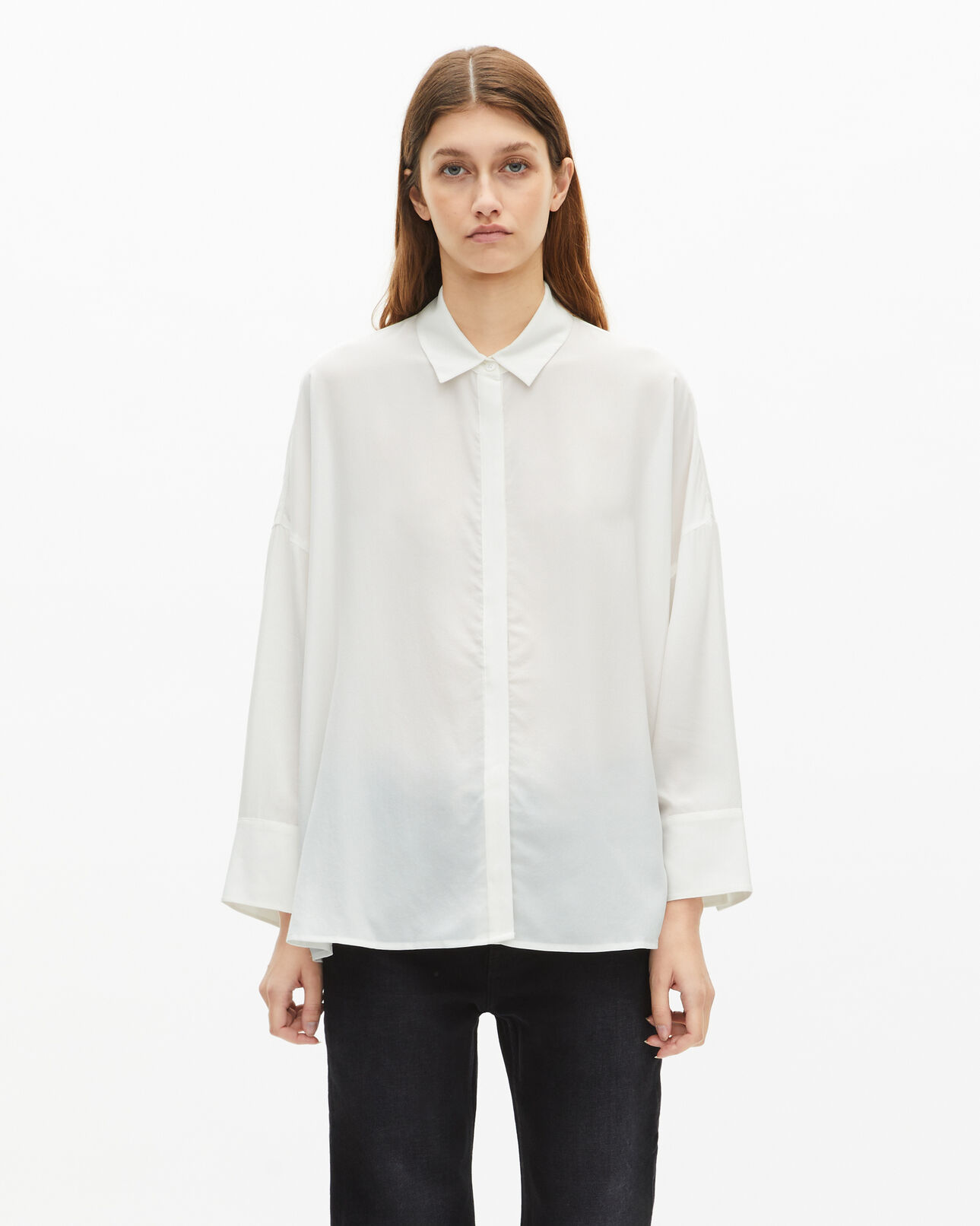 The Kooples DAMEN WHITE weites weißes hemd aus gewaschener seide