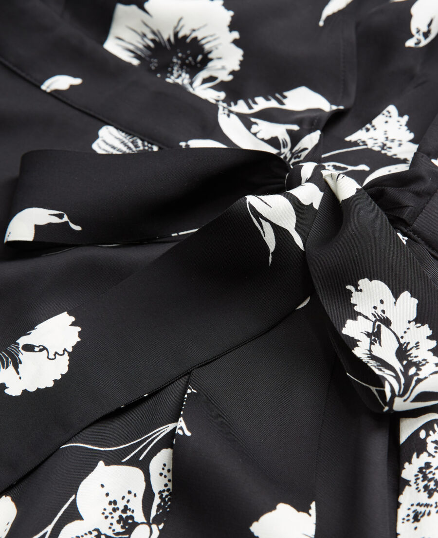 v-neck short black dress with floral print