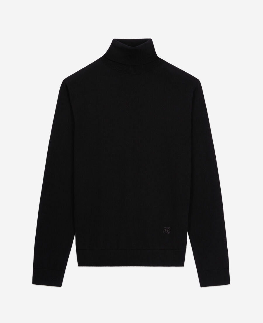 pull noir en laine mérinos