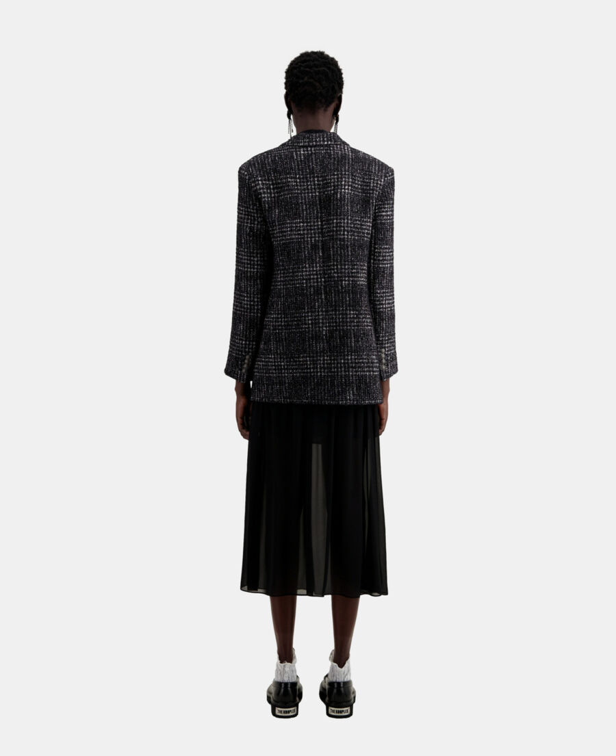 black and white tweed blazer