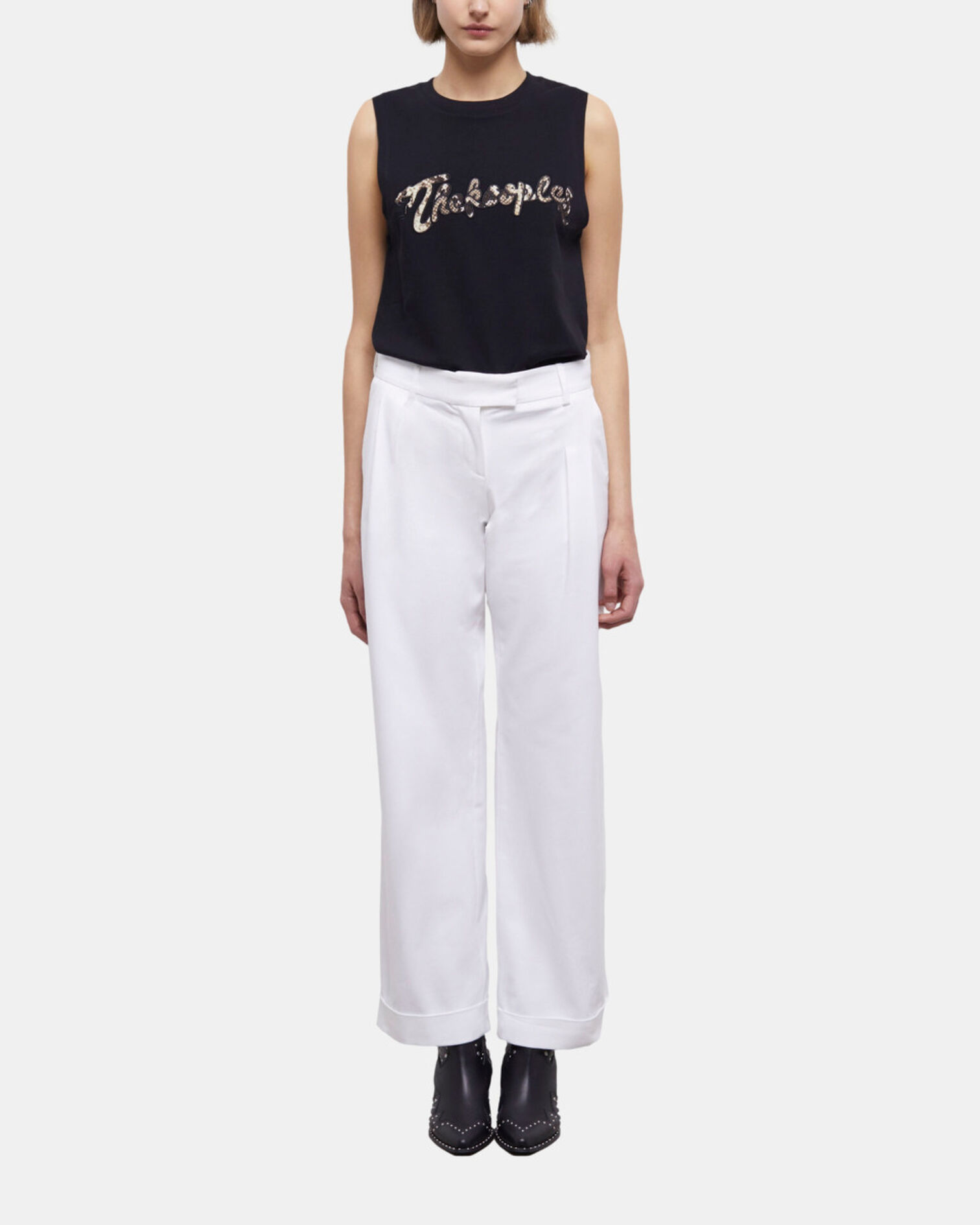 Wide-leg white pants, WHITE, hi-res image number null