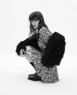 The Kooples F BLACK WHITE short zebra print wrap dress