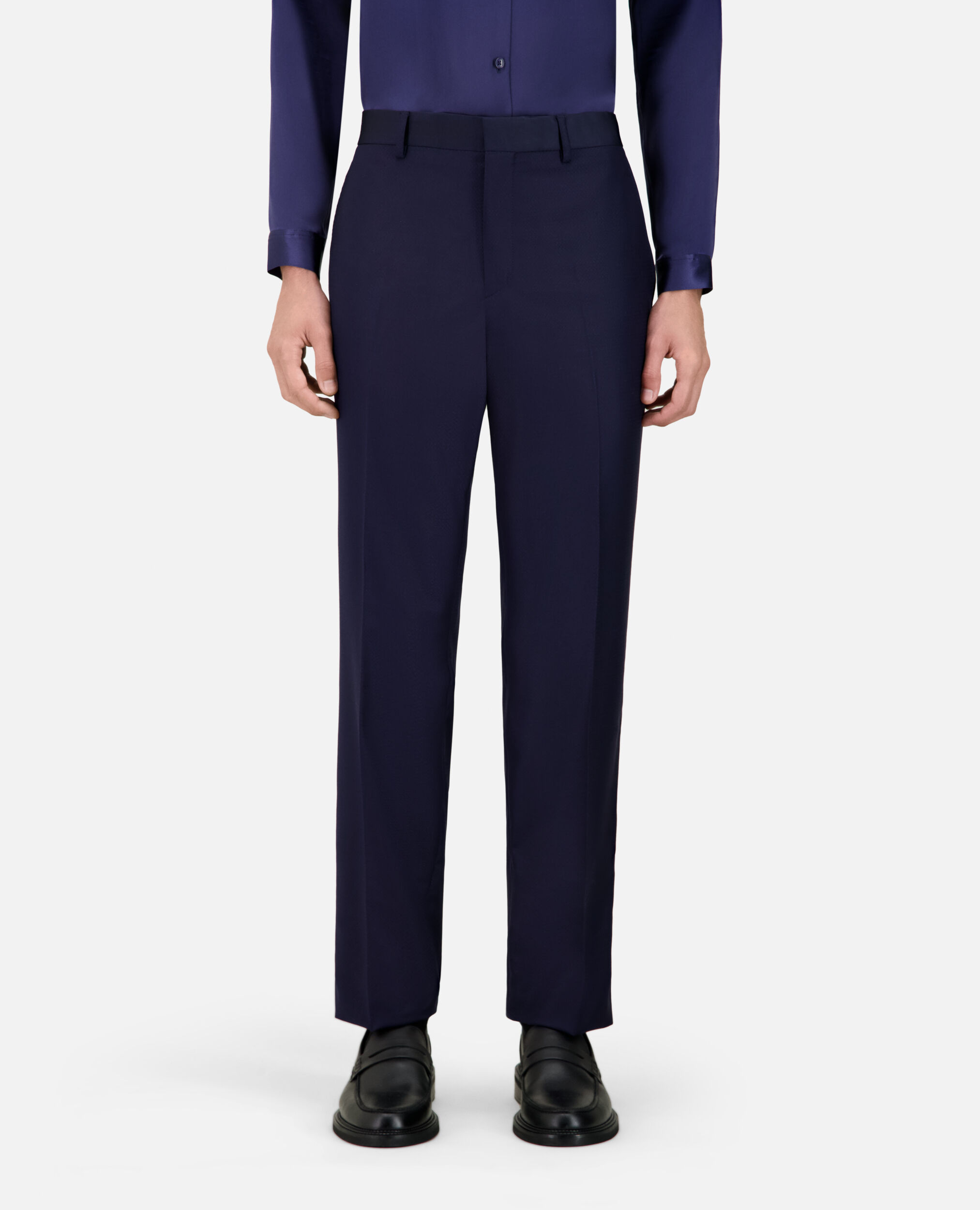 Blue navy wool tuxedo trousers, NAVY, hi-res image number null