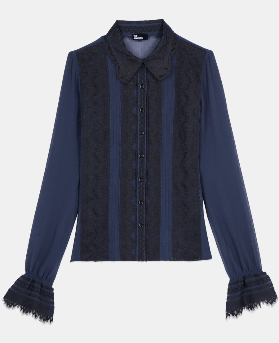 The Kooples F DARK NAVY navy blue silk shirt