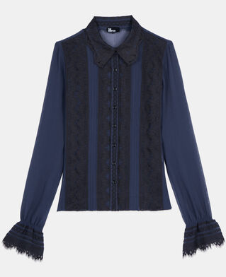 The Kooples F DARK NAVY navy blue silk shirt