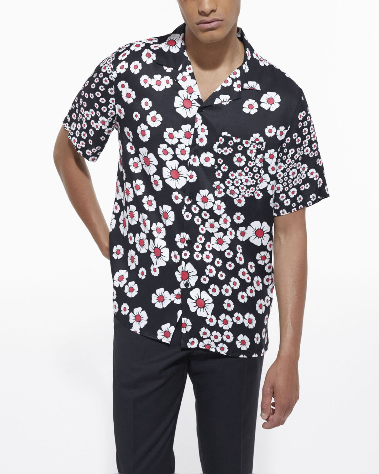 The Kooples MEN BLACK / PINK floral hawaiian collar shirt