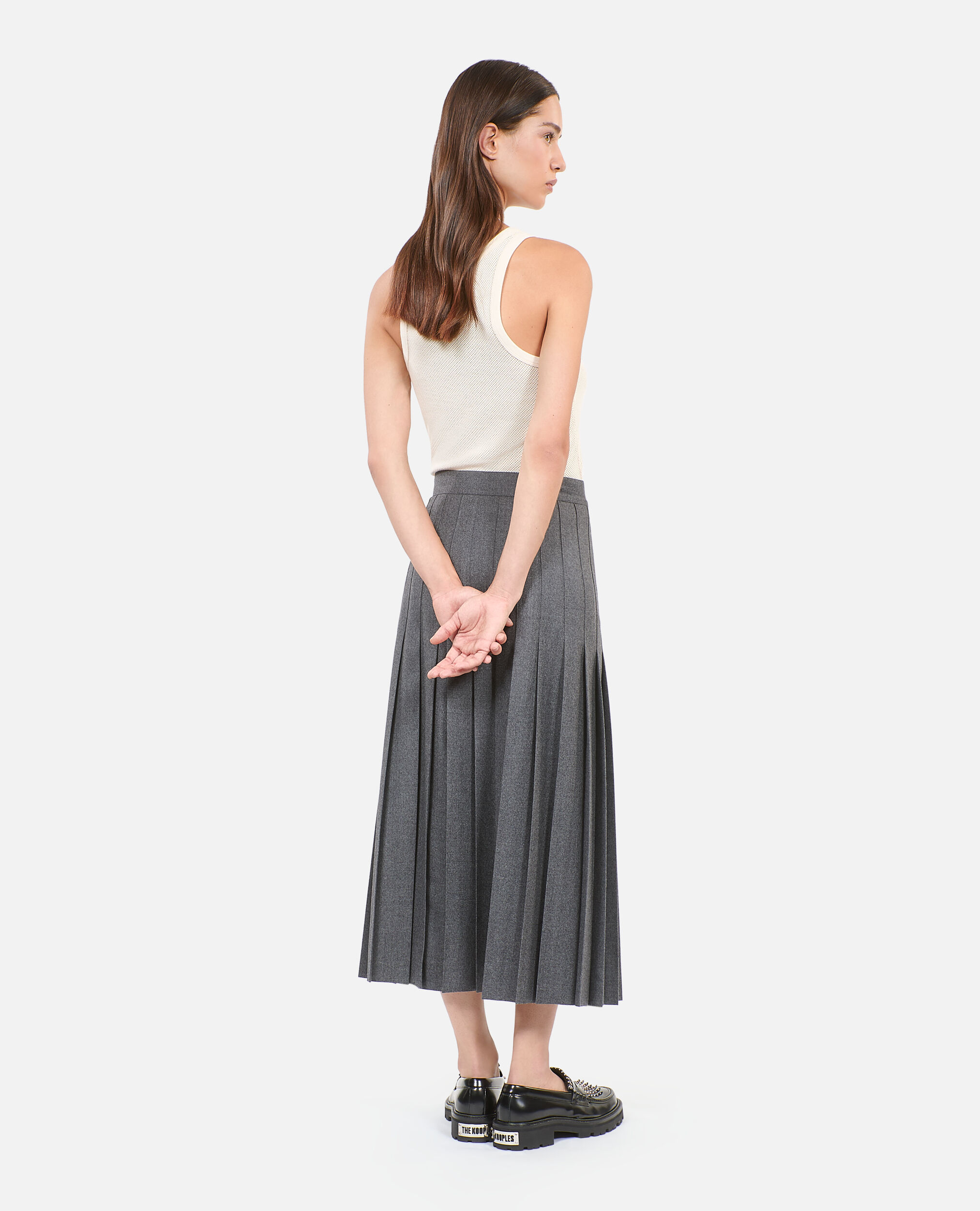 Long pleated grey wool skirt