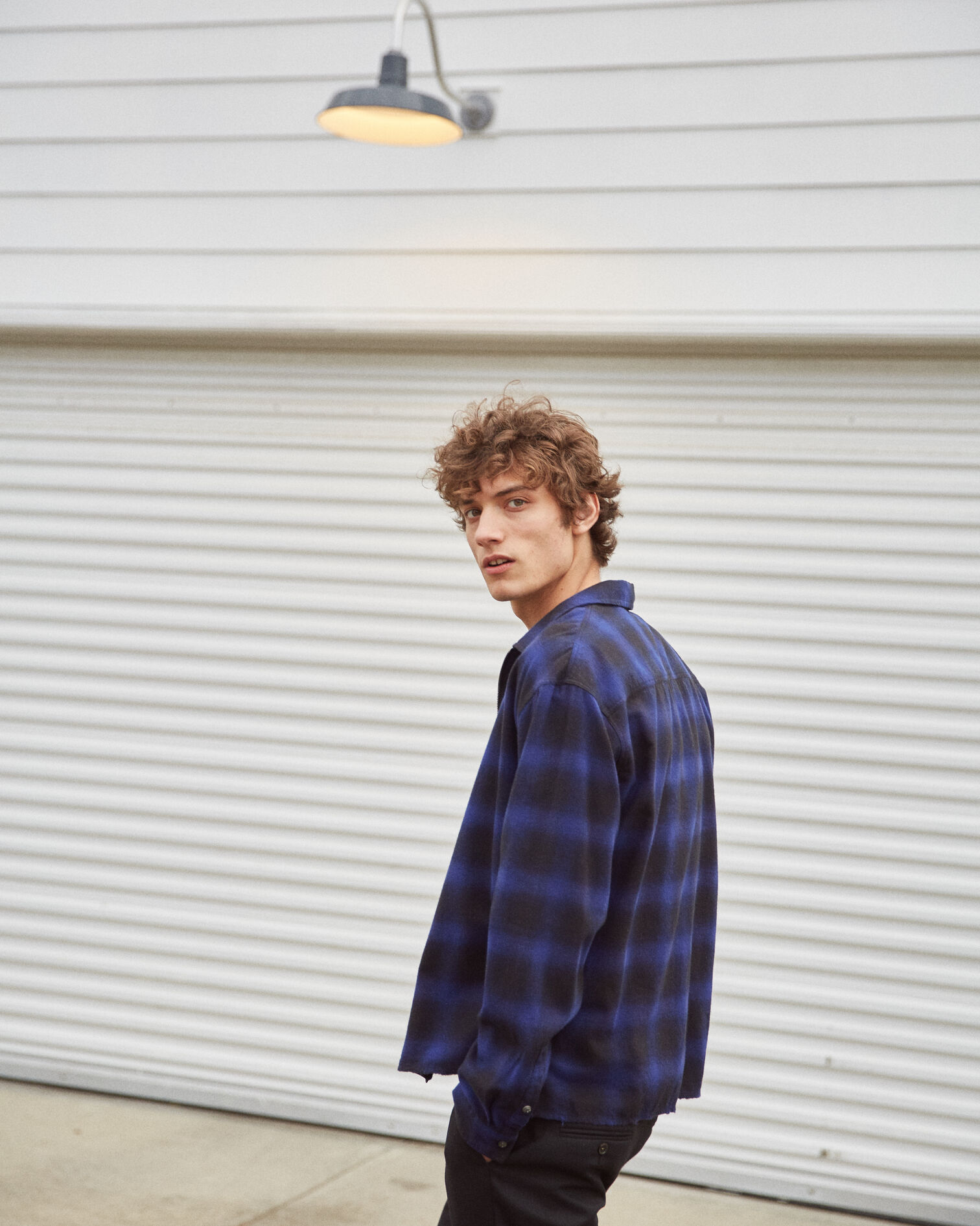 Zipped shirt with black and blue check motif, BLUE BLACK, hi-res image number null