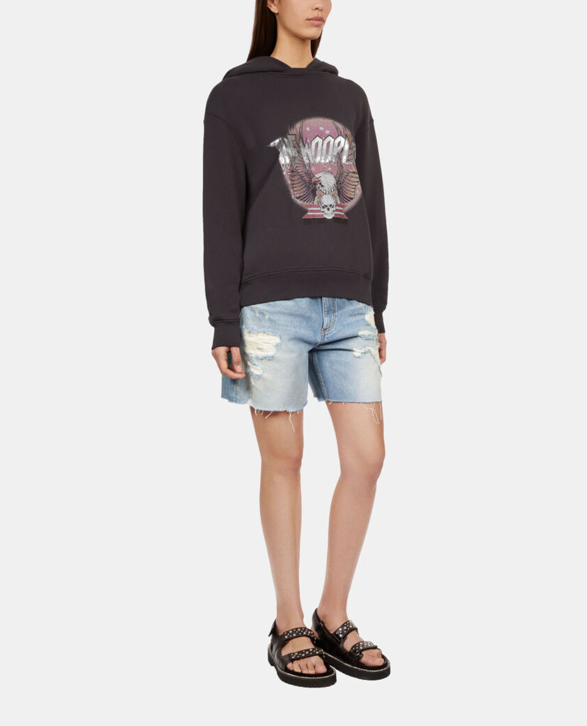 The Kooples WOMEN CARBONE carbon grey hoodie with rock eagle serigraphy