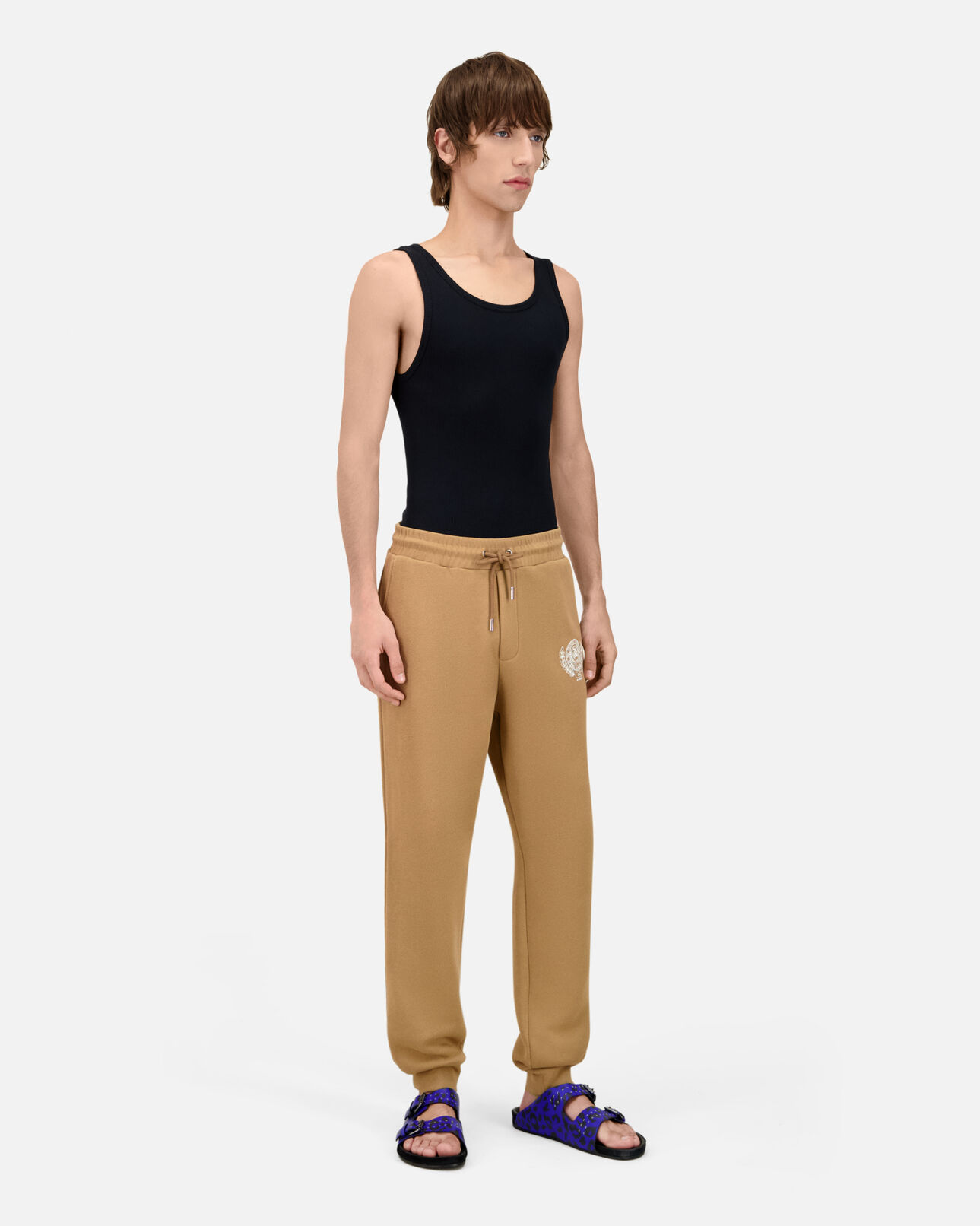 The Kooples MEN LIGHT BROWN camel logo tracksuit trousers
